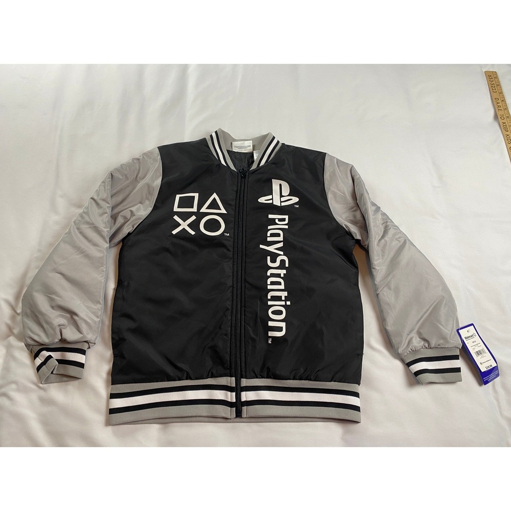 PlayStation Bomber Jacket Boys 10/12 Black Grey NEW Varsity Graphic Zip Up